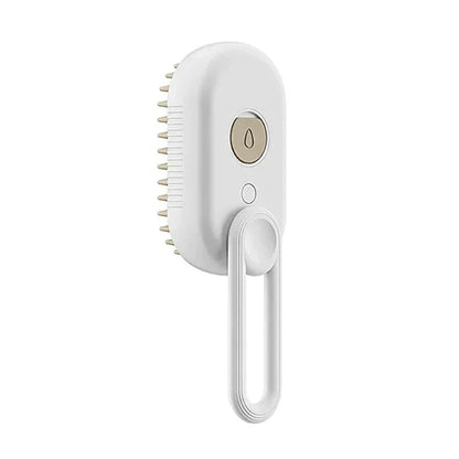 White pet grooming mist brush with folding handle