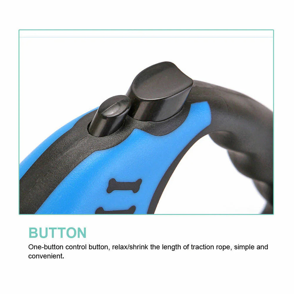 Retractable dog leash control button for locking and releasing the leash