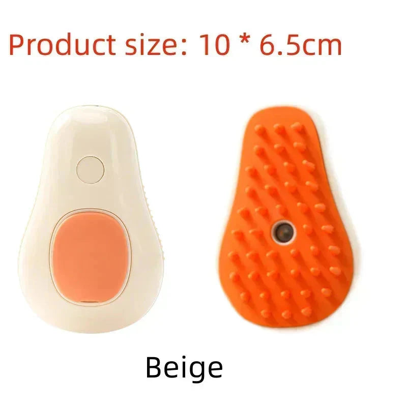 Beige pet grooming mist brush with orange bristles