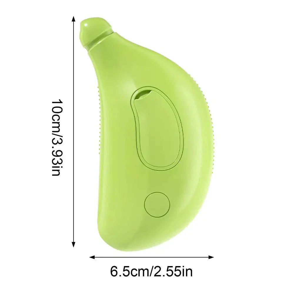 Green pet grooming mist brush with compact design