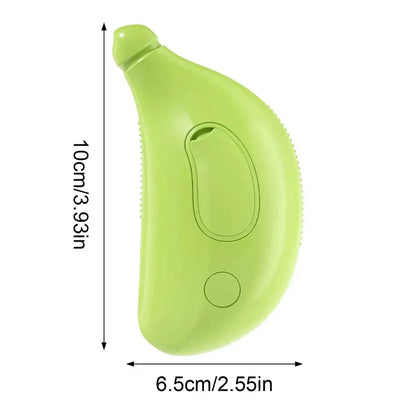 Green pet grooming mist brush with compact design