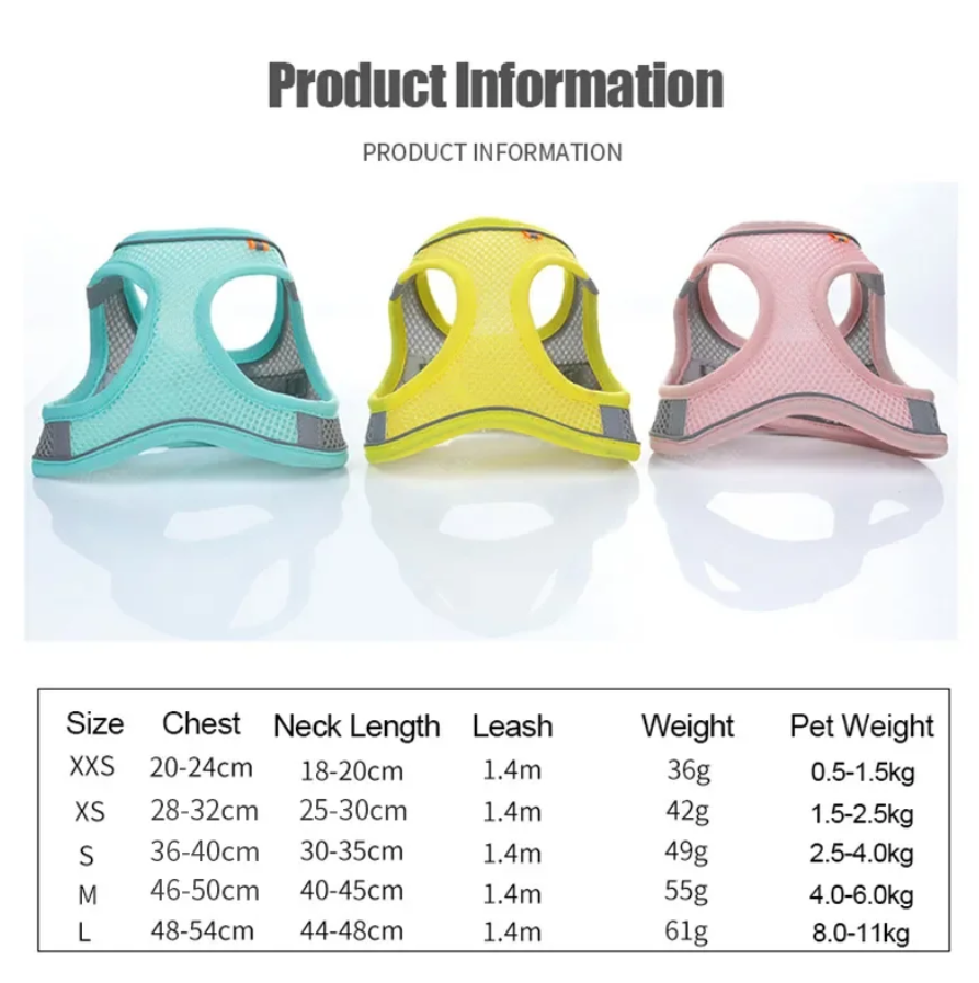 GlowFit reflective pet harness size guide