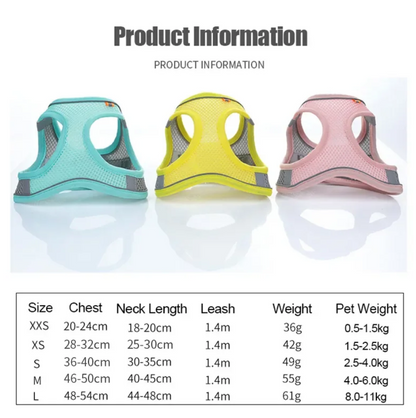 GlowFit reflective pet harness size guide