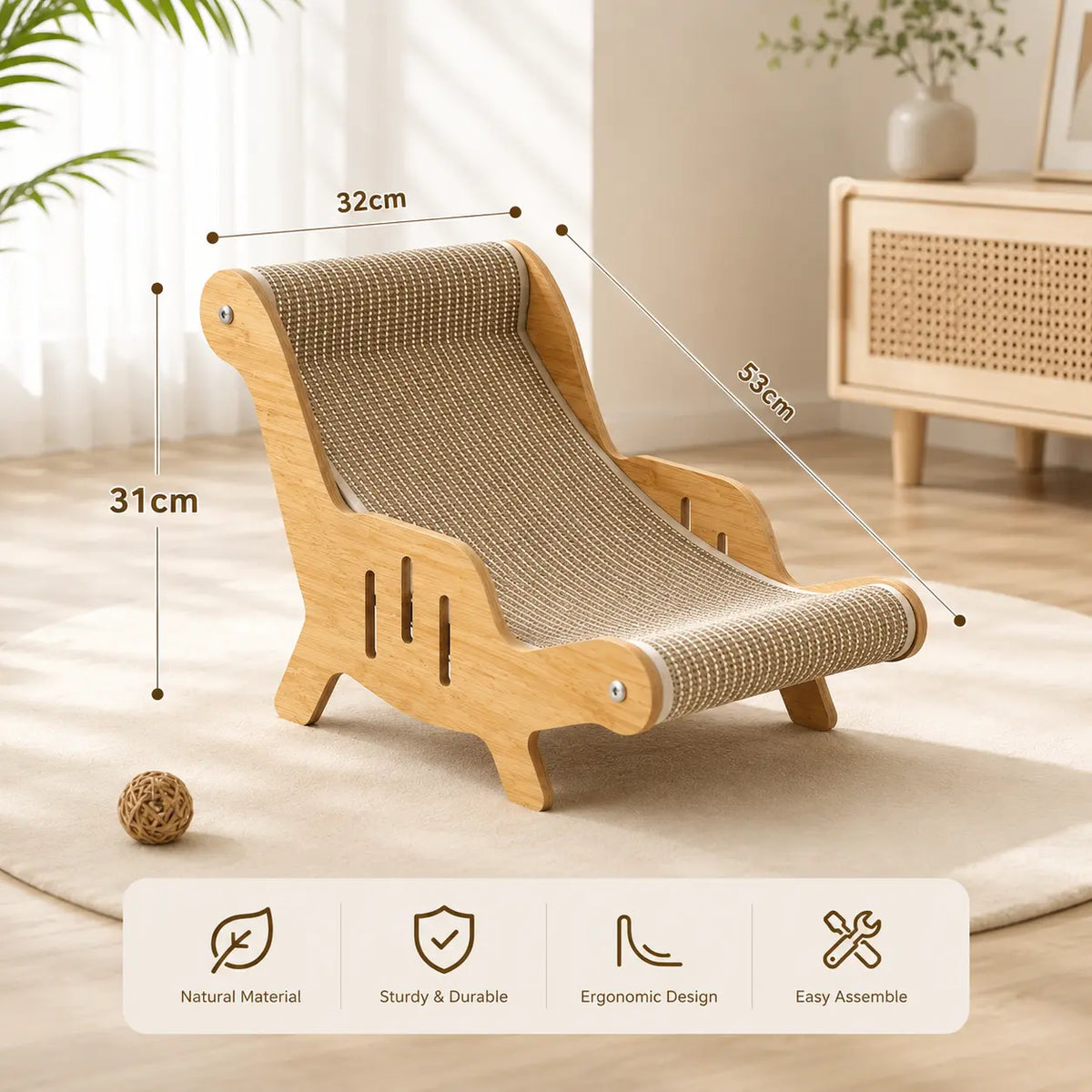 Curved cardboard cat scratcher and lounge for indoor cats