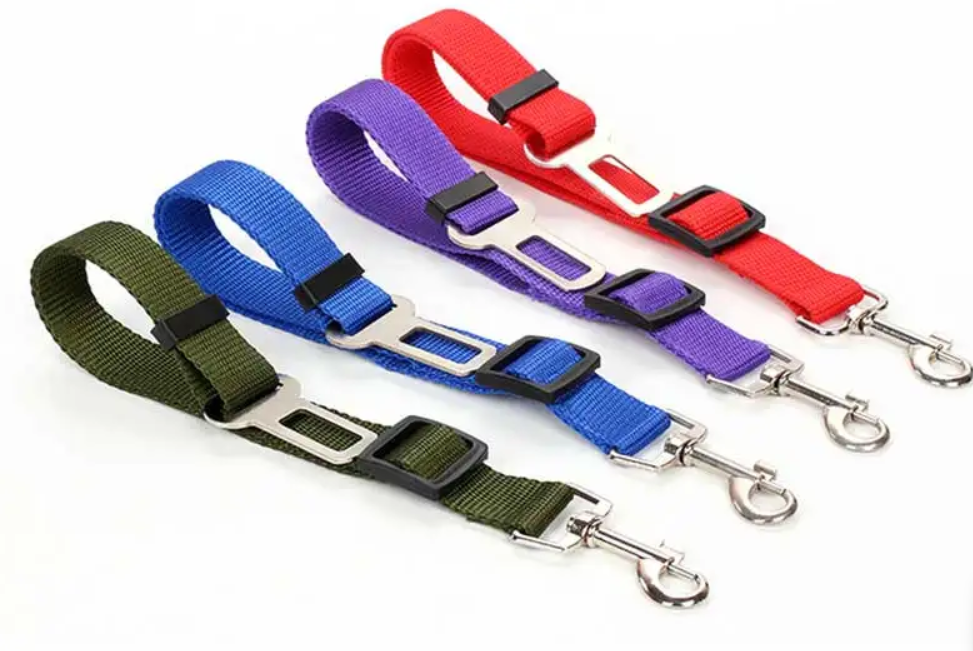 Adjustable dog car seat belts in multiple colors