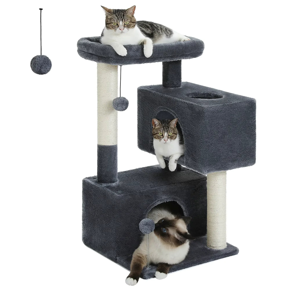 Multi-level cat tree with perch scratching post and cat house