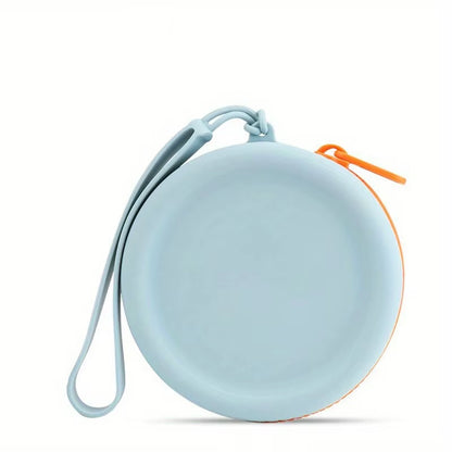 Light blue portable pet treat pouch with wrist strap
