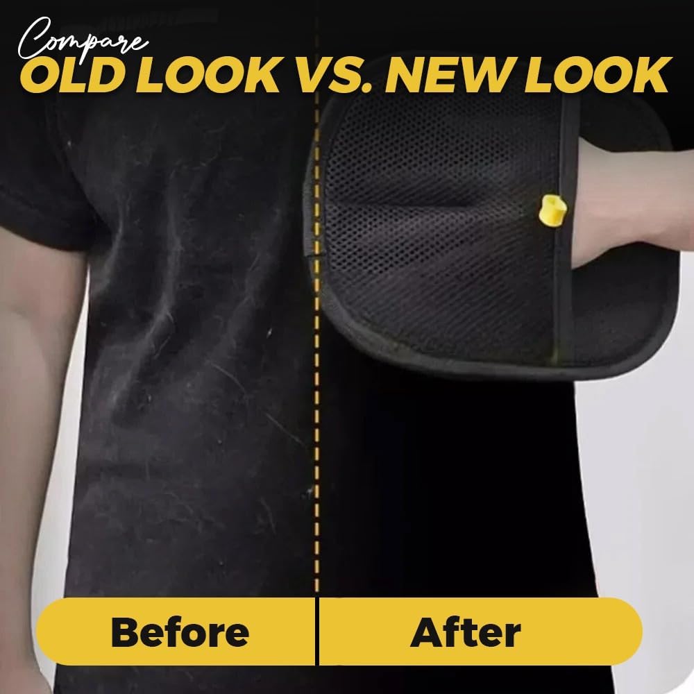 Before and after comparison using a pet grooming glove