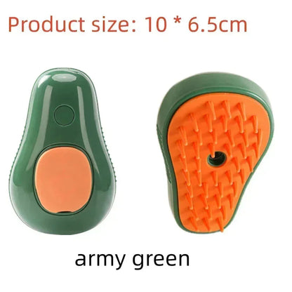 Army green pet grooming mist brush with orange bristles