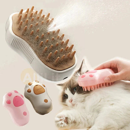 Pet grooming mist brush used on a cat
