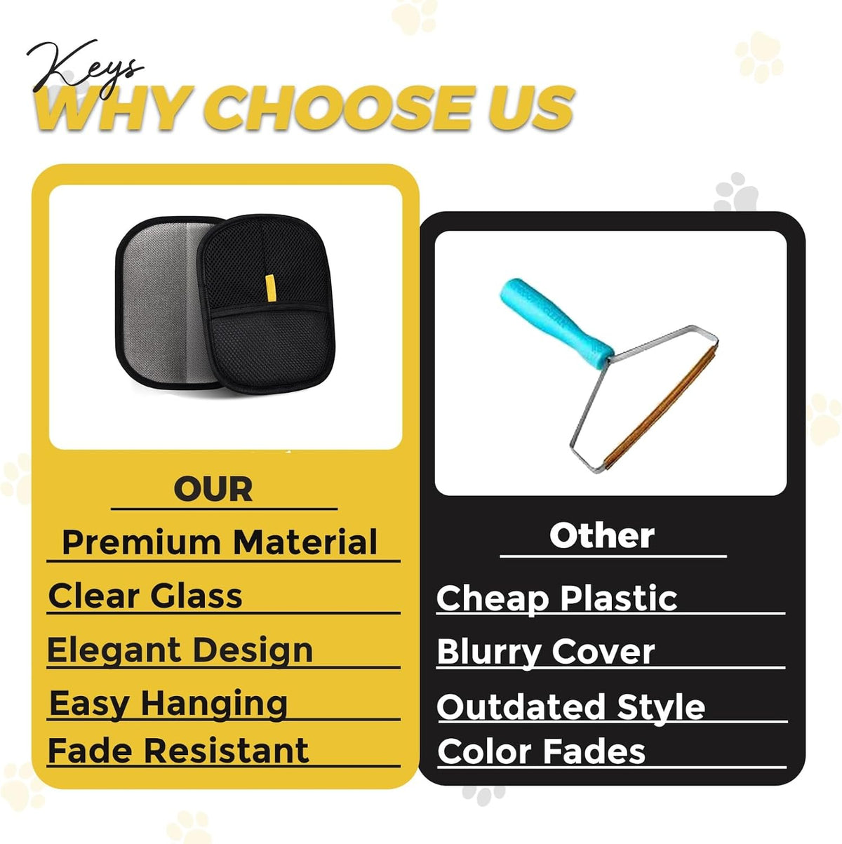 Comparison of reusable pet grooming glove and adhesive lint roller