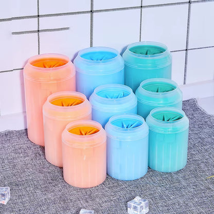 Portable paw cleaner cups in pastel colors