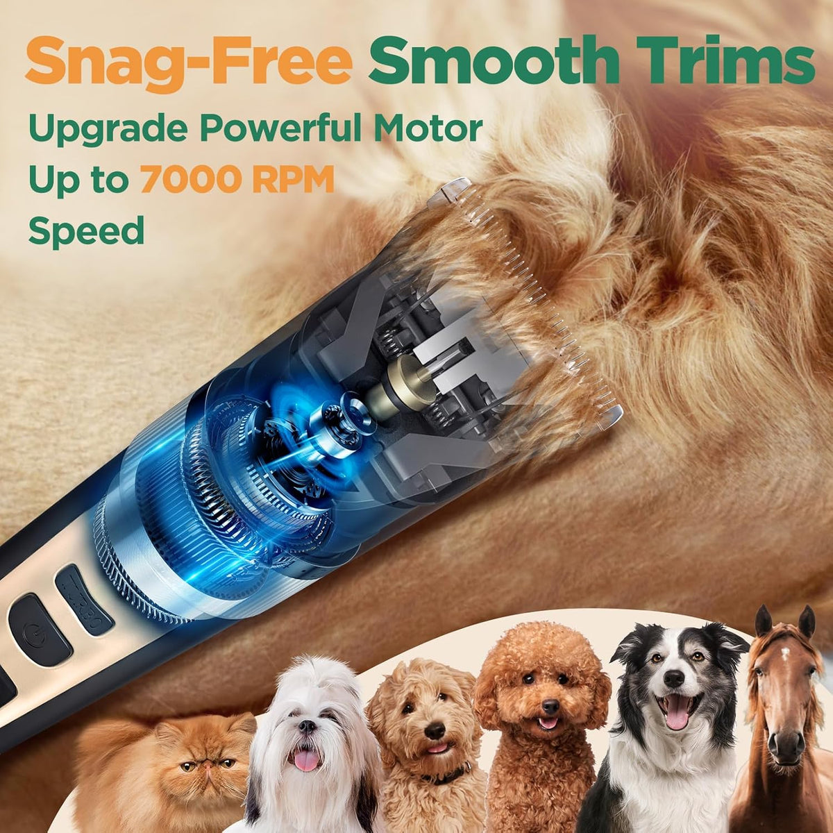 Pet grooming clipper designed for smooth snag-free trimming