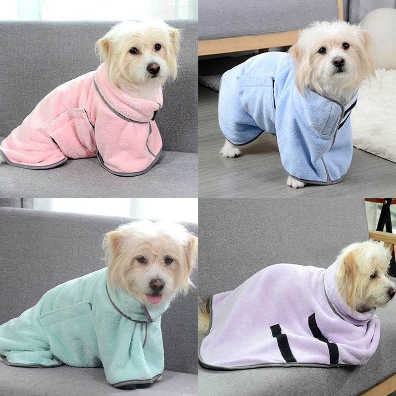 Relvya DryWrap pet bathrobe in pink blue green and purple