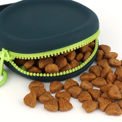 Portable dog treat pouch with dry pet snacks