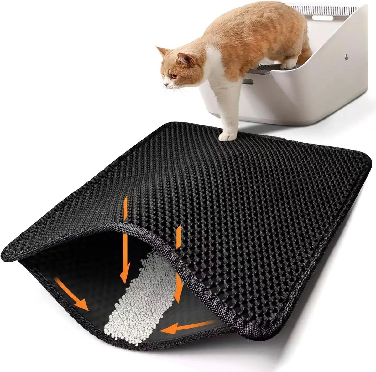 Foldable cat litter mat with dual-layer litter trapping design