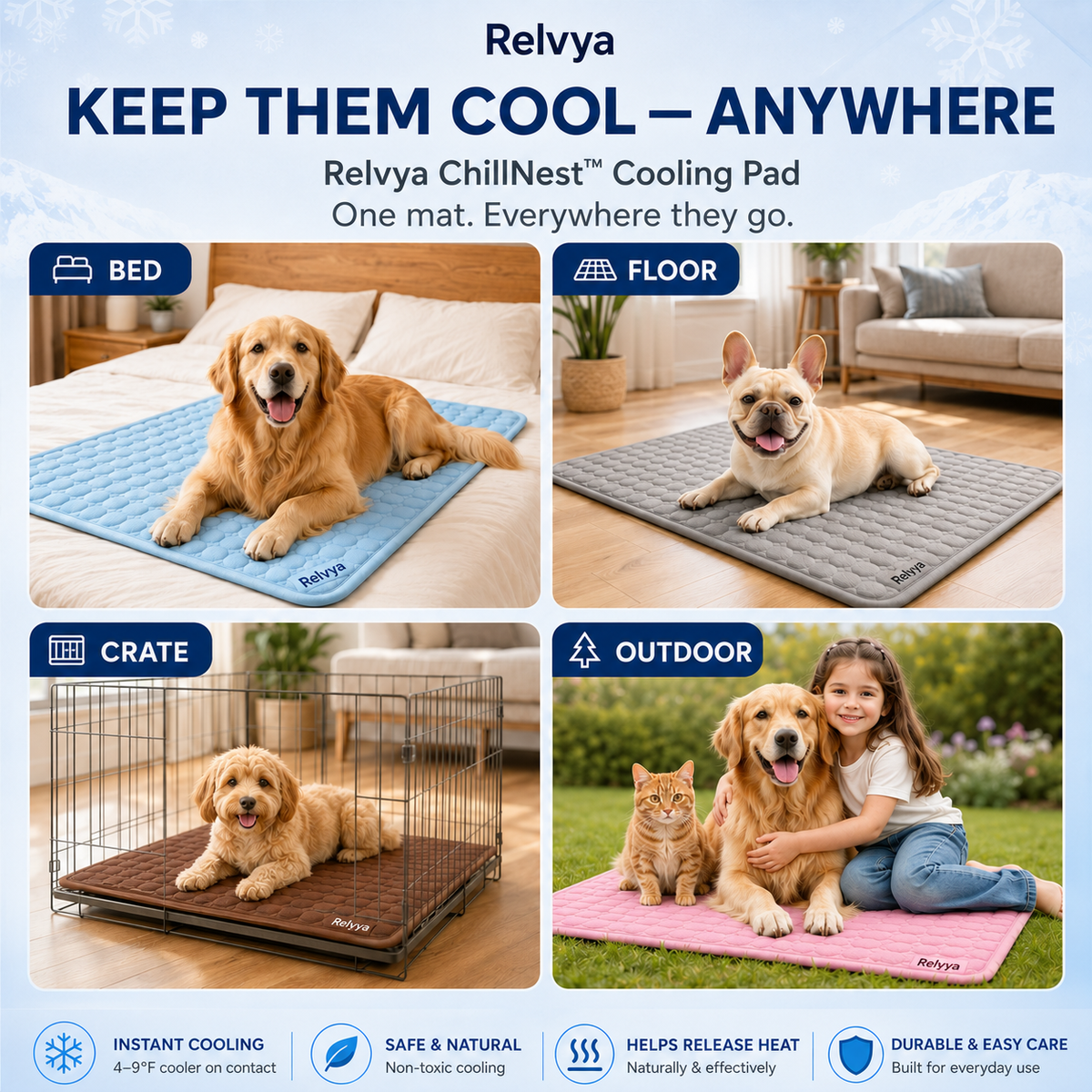 ChillNest pet cooling pad for home, travel and outdoor use