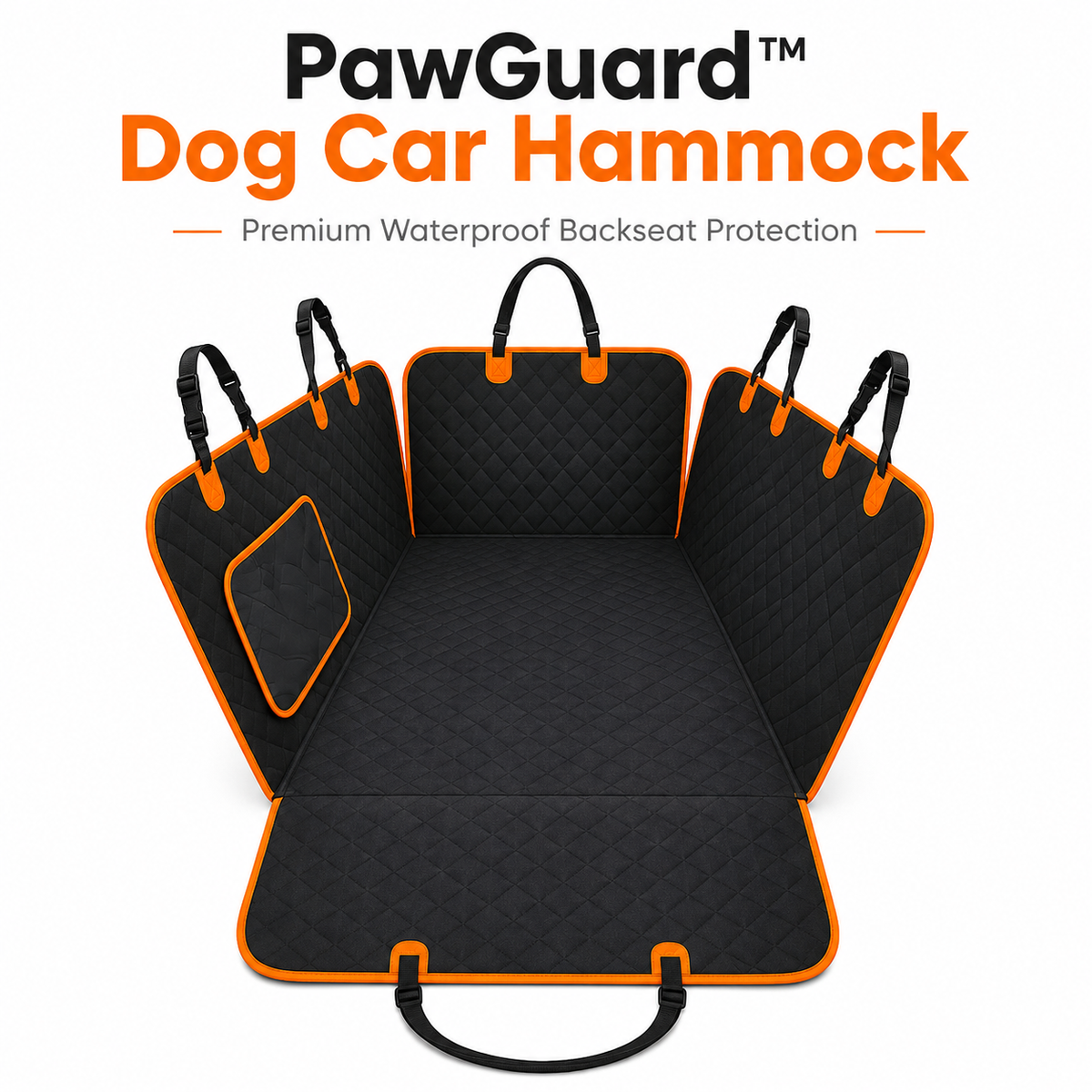 PawGuard black dog car hammock with orange trim