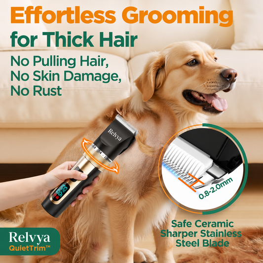 Cordless pet grooming clipper trimming thick dog hair