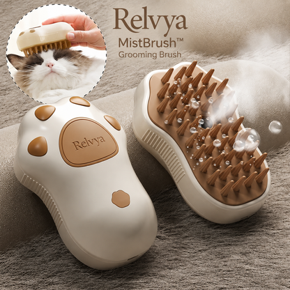 Pet grooming mist brush for removing loose fur from cats and dogs