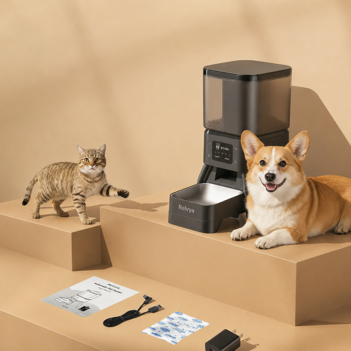Automatic pet feeder for cats and small dogs