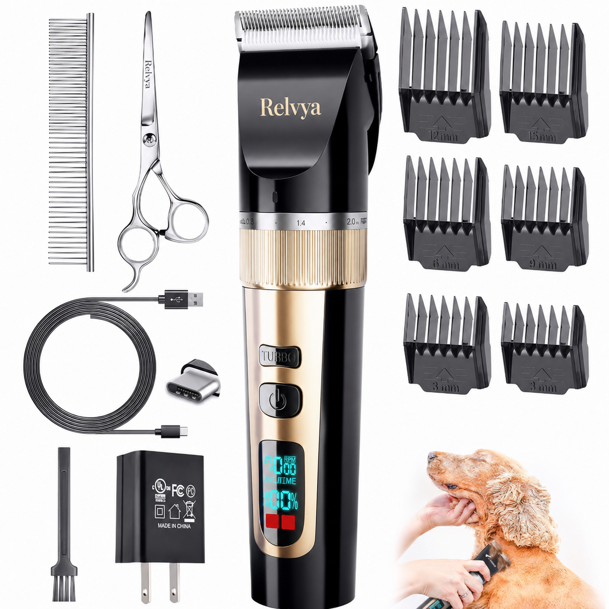 Cordless pet grooming clipper trimming thick dog hair
