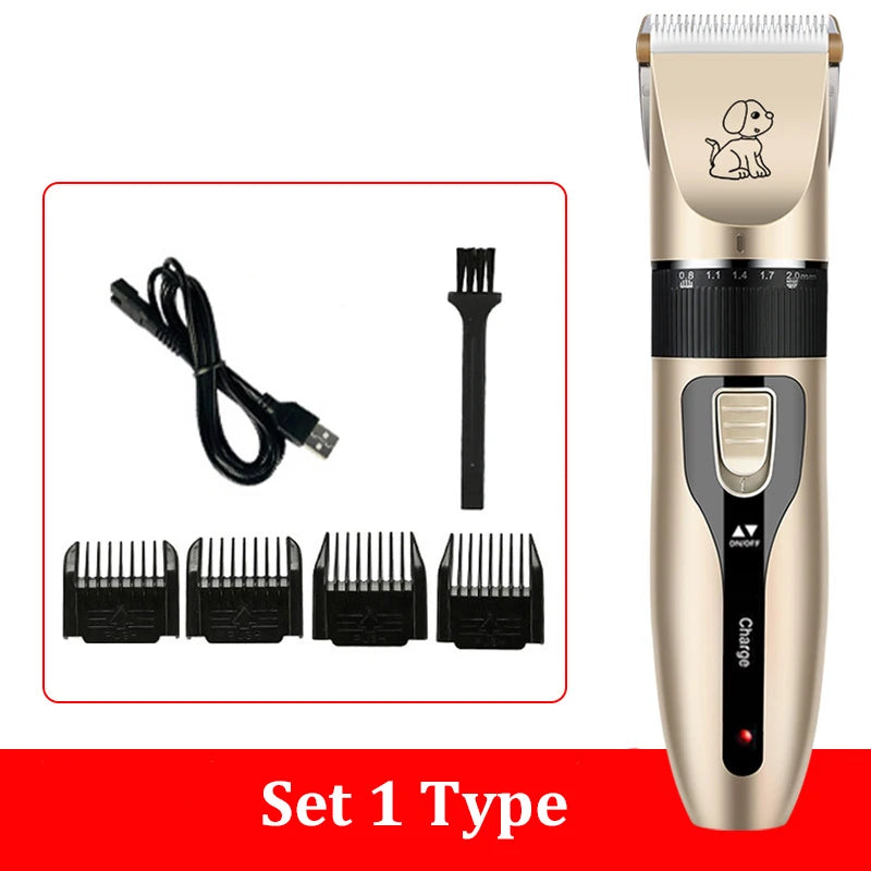 Pet grooming clipper set with guide combs and accessories