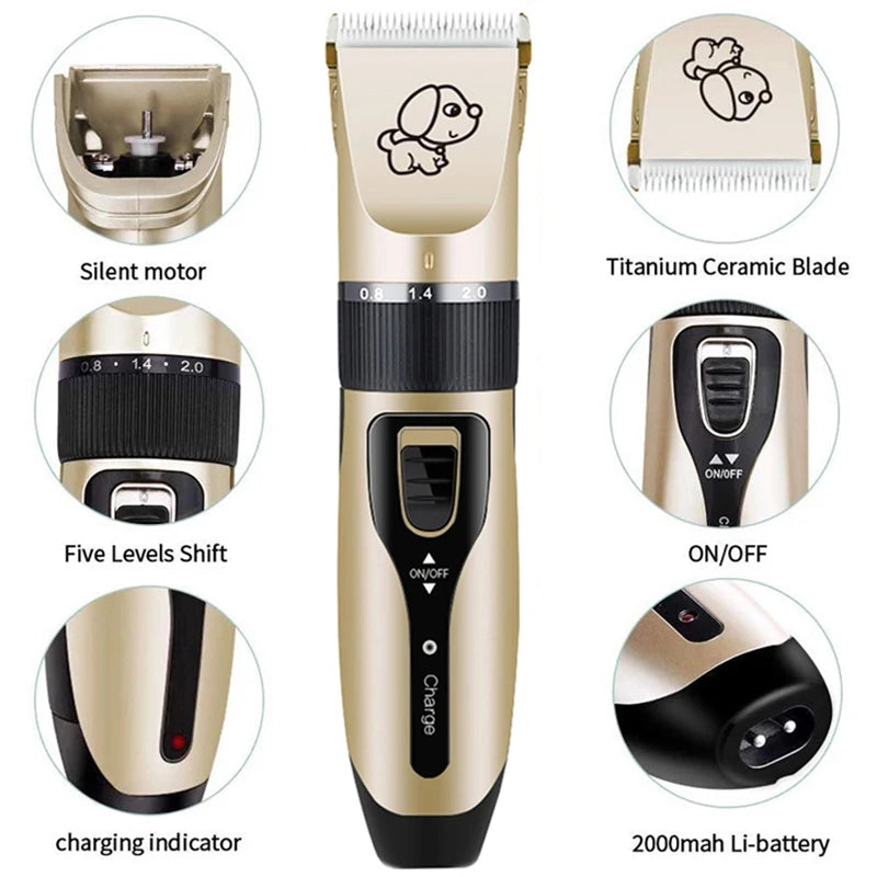 Pet grooming clipper with ceramic blade and adjustable cutting settings