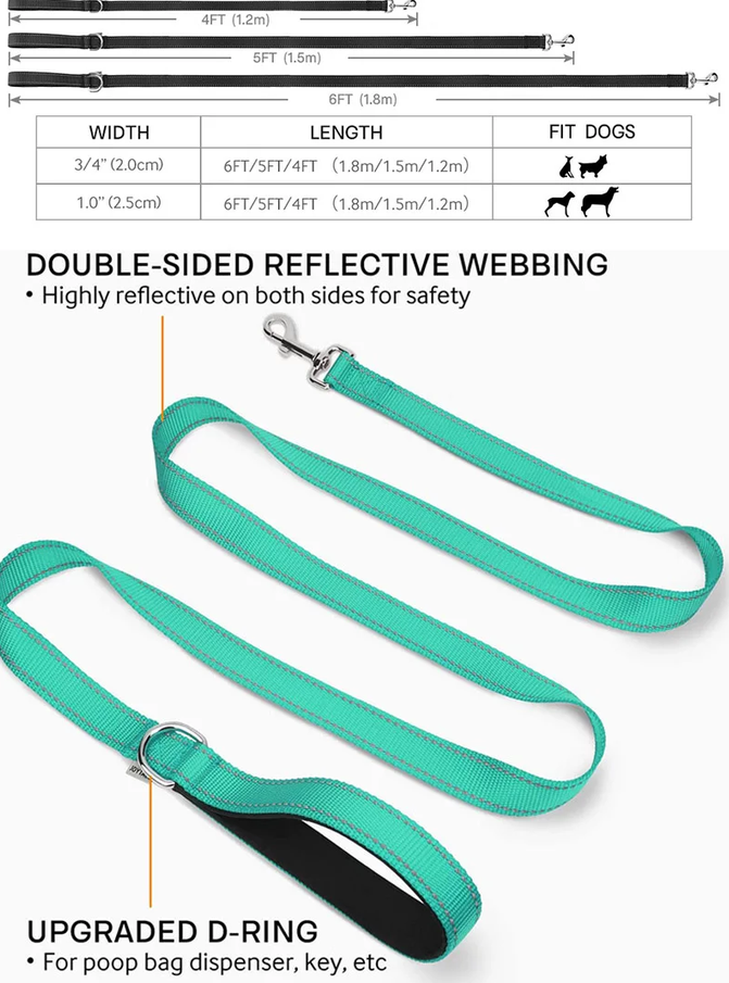 Relvya reflective dog leash available lengths