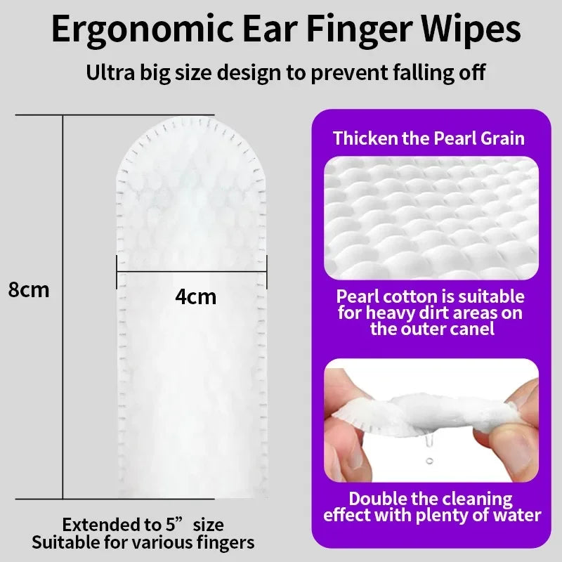 Ergonomic pet ear cleaning finger wipes with soft textured surface