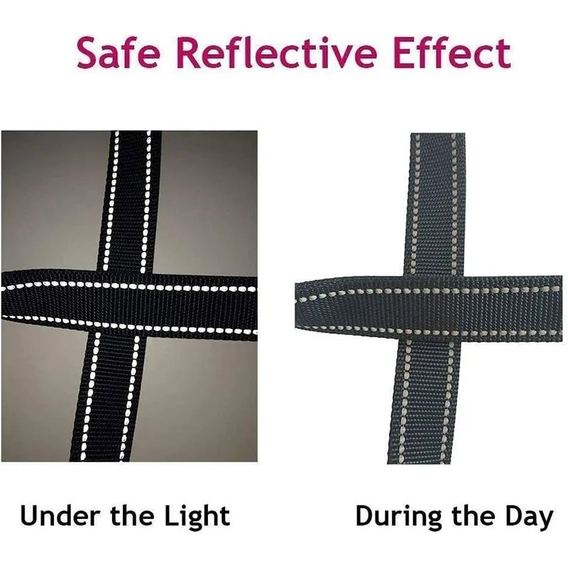 Reflective stitching shown in low light and daylight