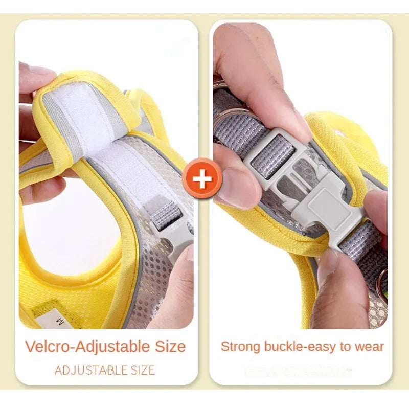 Adjustable buckle detail on reflective pet harness