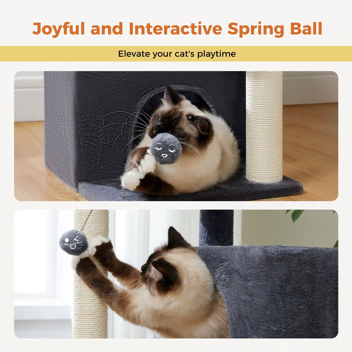 Cat tree with interactive spring ball toy for indoor cats