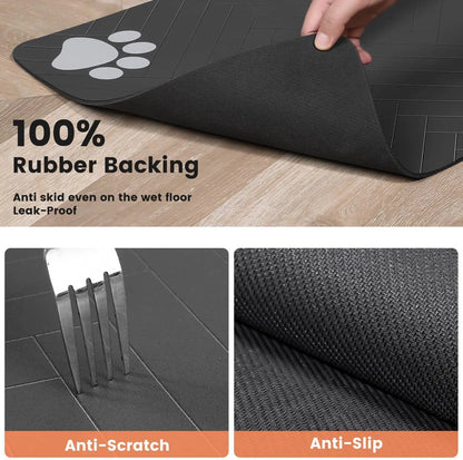 Non-slip waterproof rubber backing on pet feeding mat