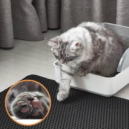 Cat litter mat placed outside a litter box to catch loose litter