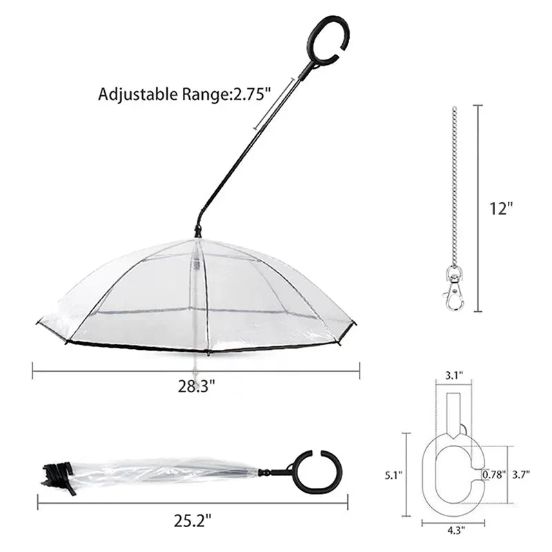 Adjustable dog umbrella leash with product dimensions