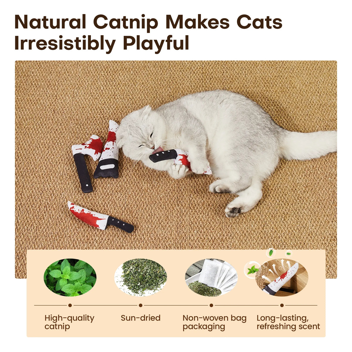 Natural catnip toys designed for interactive cat play