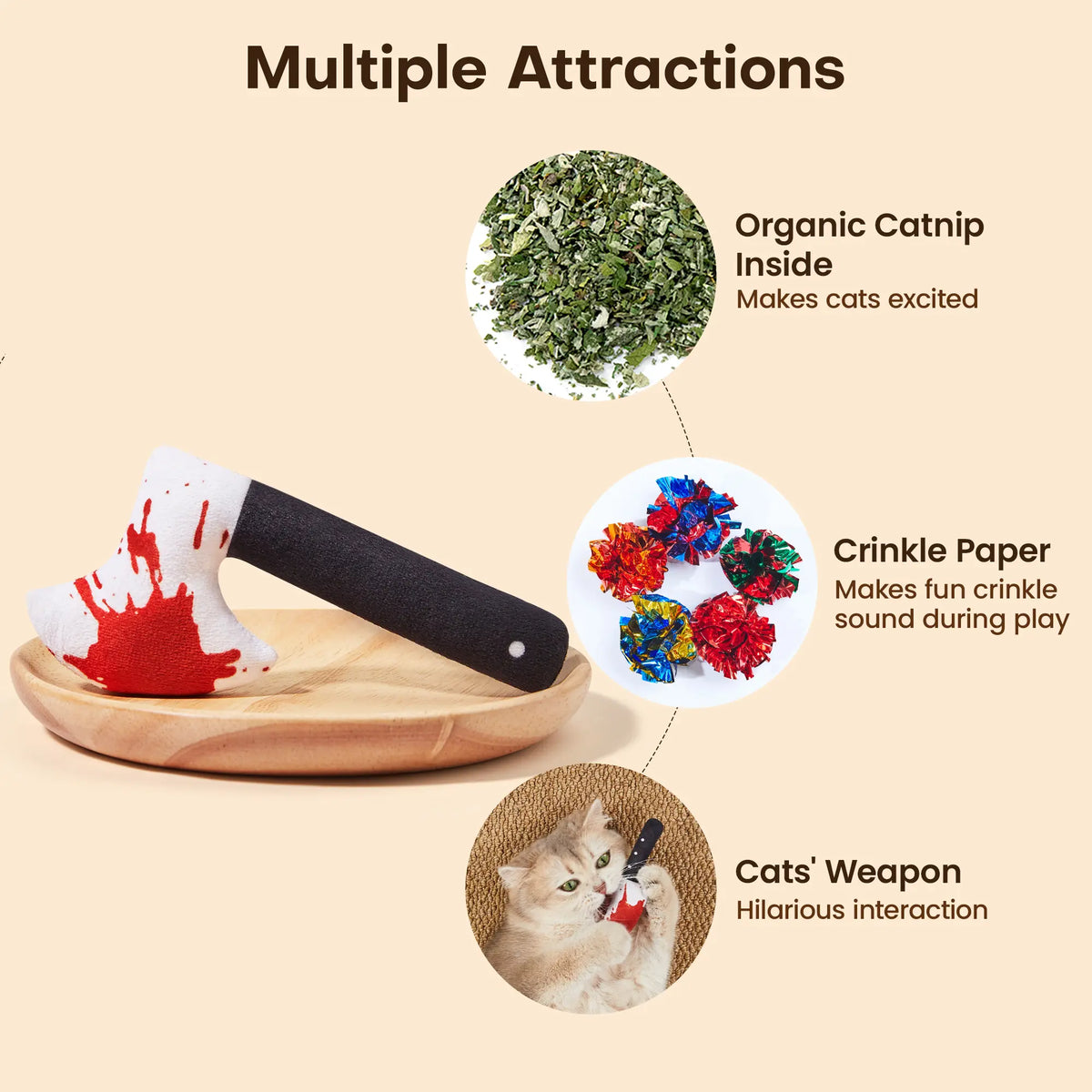 Catnip cat toy set with crinkle paper and interactive play features
