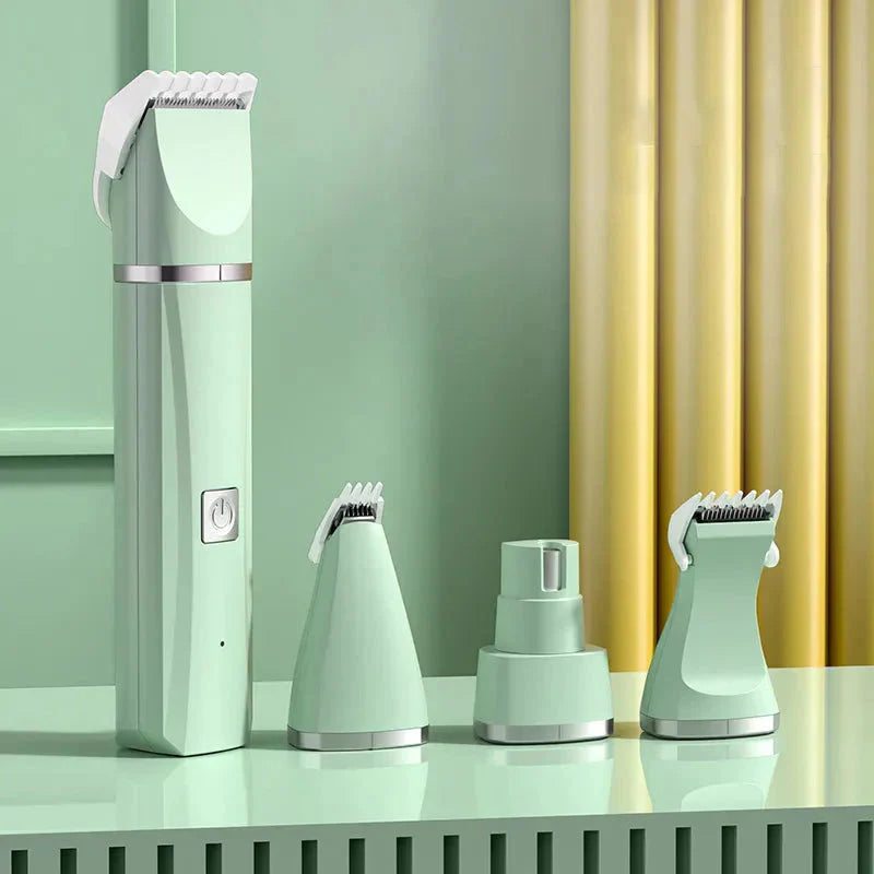 Electric pet grooming trimmer with multiple interchangeable heads