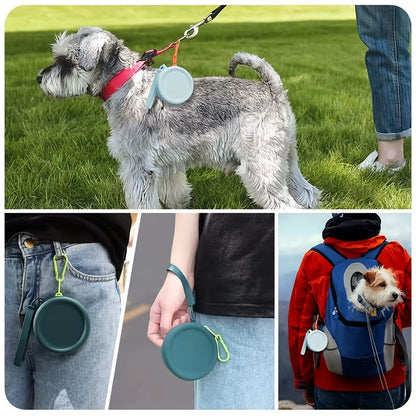Dog treat pouch attached to a leash for walks and training