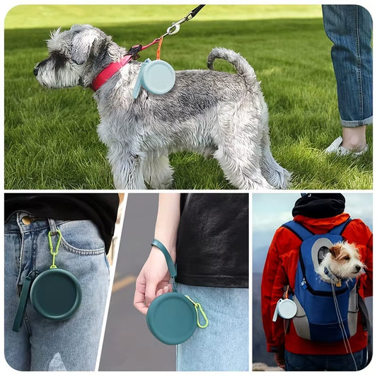 Dog treat pouch attached to a leash for walks and training