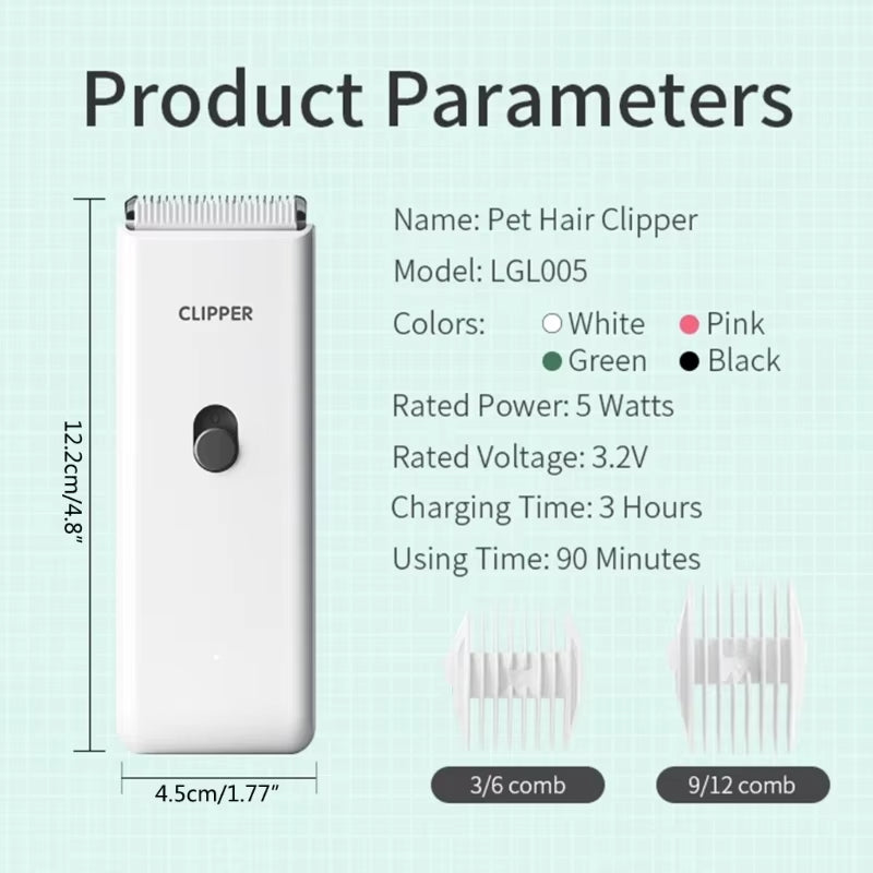Pet hair clipper product specifications and size details