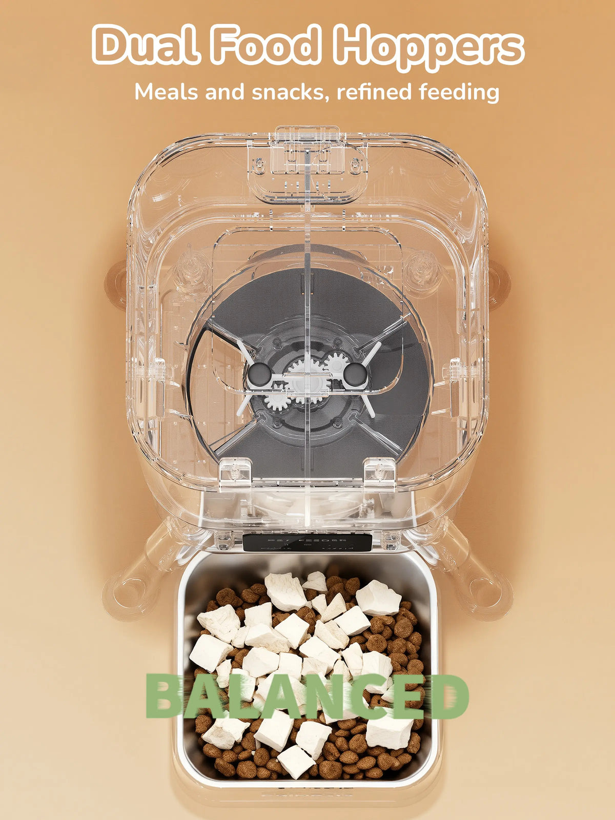 Smart pet feeder with large dry food storage hopper
