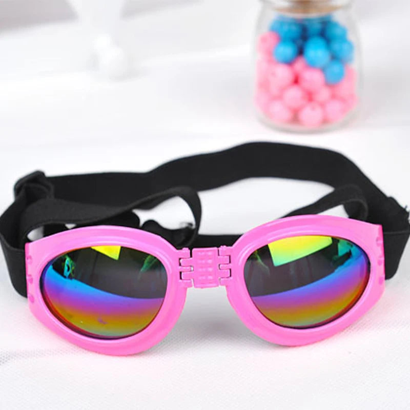 Pink pet goggles with reflective lenses