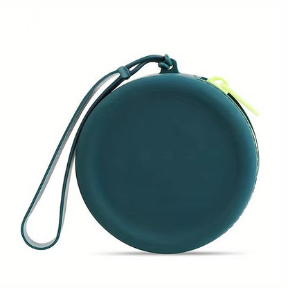Compact round pet treat pouch with wrist strap