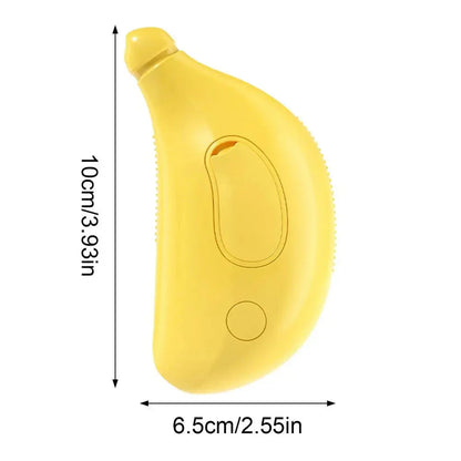 Yellow pet grooming brush shown with product dimensions